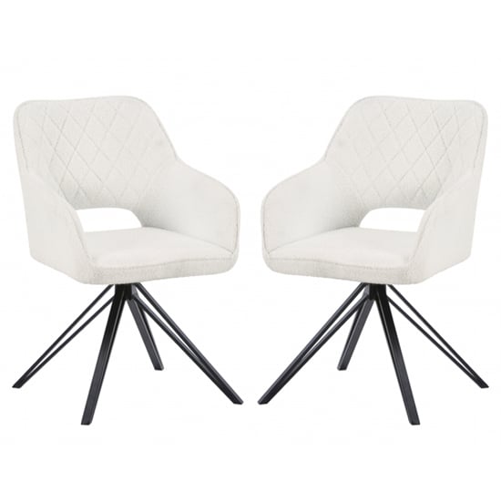 Lublin White Fabric Dining Chairs With Black Legs In Pair