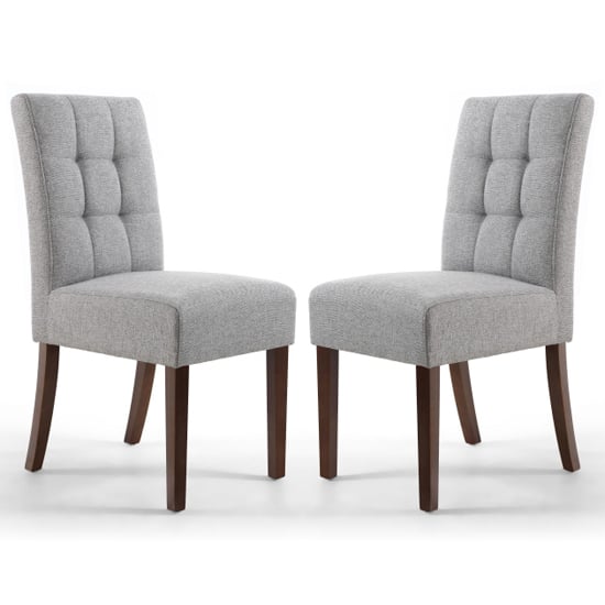 Mendoza Silver Grey Fabric Dining Chairs With Walnut Legs In Pair