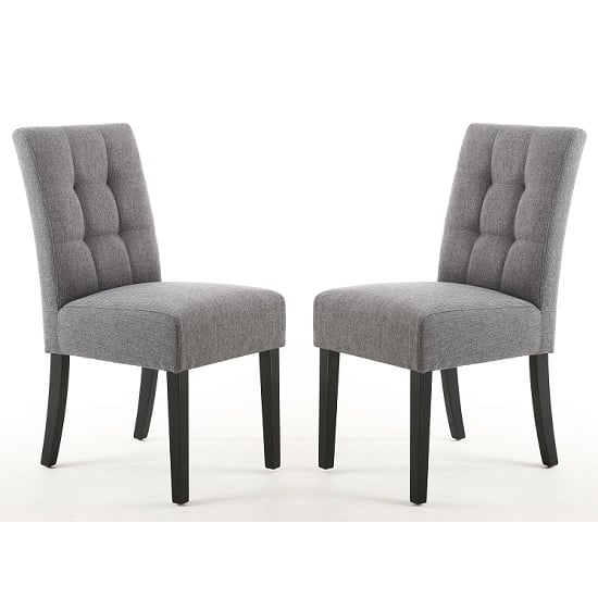 Mendoza Steel Grey Fabric Dining Chairs With Black Legs In Pair