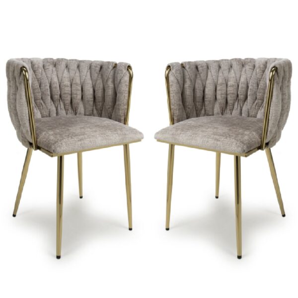 Oaklyn Mink Velvet Dining Chairs With Gold Legs In Pair