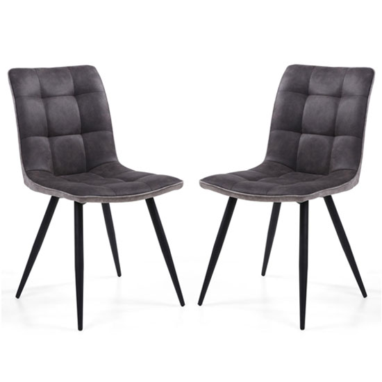 Rizhao Dark Grey Fabric Dining Chairs With Black Legs In Pair