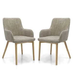 Saratov Oatmeal Fabric Dining Chairs With Oak Legs In Pair