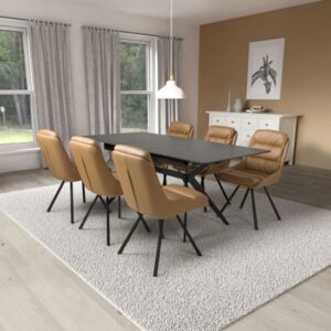 Tarsus Black Ceramic Extending Dining Table 6 Addis Tan Chairs