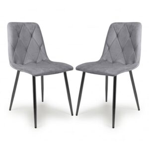 Vestal Grey Velvet Dining Chairs With Black Legs In Pair