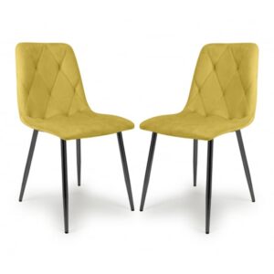 Vestal Mustard Velvet Dining Chairs With Black Legs In Pair