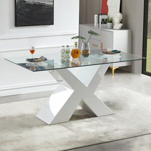 Zanti Clear Glass Dining Table White White High Gloss Base