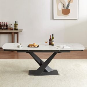 Amaari Sintered Stone Extending Dining Table With Anthracite Base