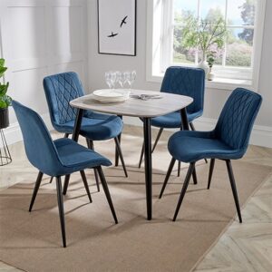 Arta Square Grey Wooden Dining Table 4 Blue Diamond Chairs