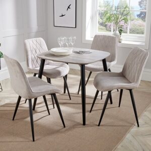 Arta Square Grey Wooden Dining Table 4 Natural Diamond Chairs