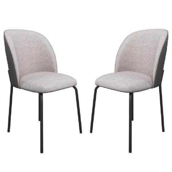 Cadillac Grey Fabric Dining Chairs With Leather Back In Pair