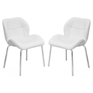 Dinky Bistro White Faux Leather Dining Chairs In Pair