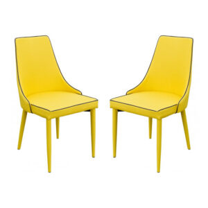 Divina Yellow Fabric Upholstered Dining Chairs In Pair