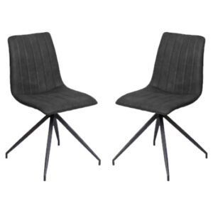 Isaak Charcoal PU Leather Dining Chairs With Metal Legs In Pair