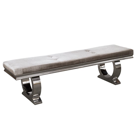 Kelsey Velvet Dining Bench With Stainless Steel Base In Pewter