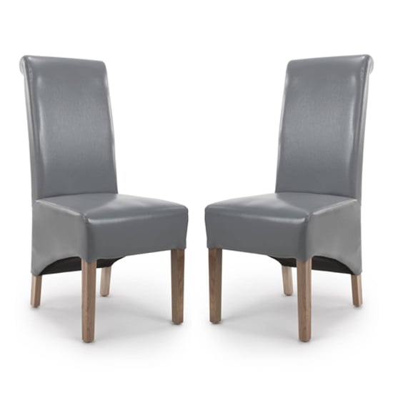 Kyoto Grey Leather Dining Chairs With Oak Legs In Pair