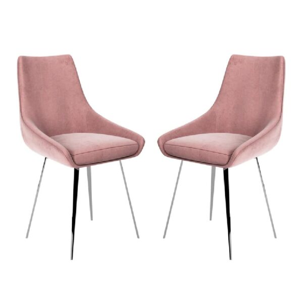 Laceby Pink Fabric Dining Chairs With Chrome Legs In Pair