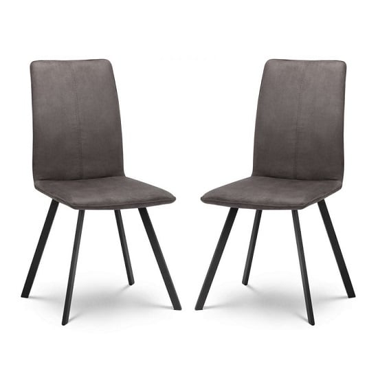 Macia Fabric Dining Chairs In Charcoal Grey Suede In A Pair