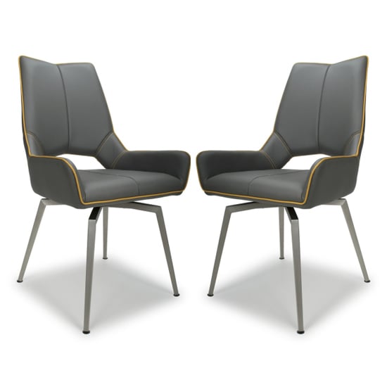 Mosul Grey Leather Dining Chairs With Steel Legs In Pair