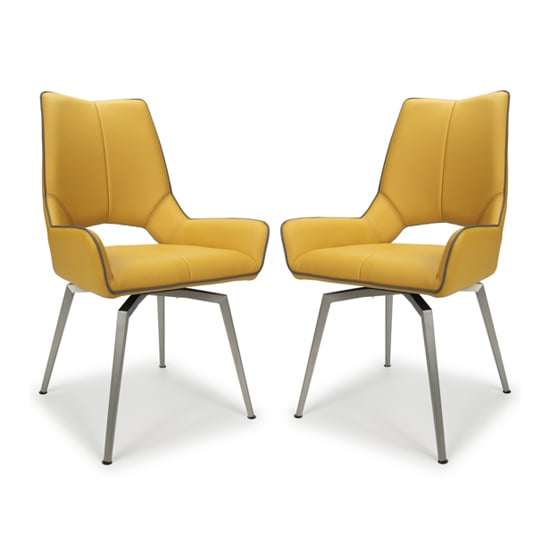 Mosul Yellow Leather Dining Chairs With Steel Legs In Pair