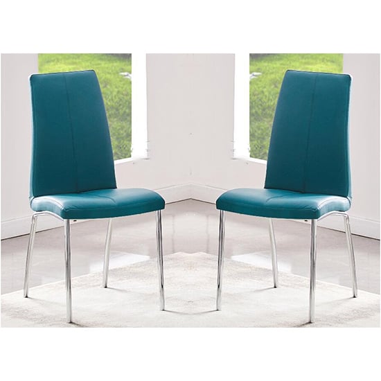 Opal Teal Faux Leather Dining Chair With Chrome Legs In Pair