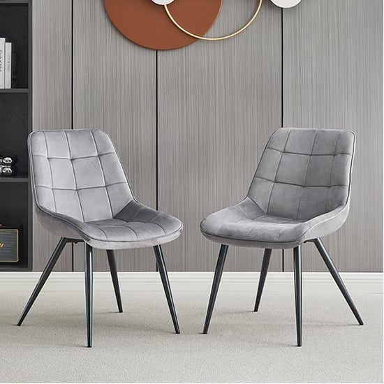 Pekato Grey Fabric Dining Chairs With Black Legs In Pair