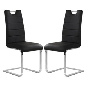 Petra Black Faux Leather Dining Chairs In Pair