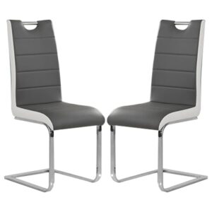 Petra Grey And White Faux Leather Dining Chairs In Pair