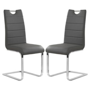 Petra Grey Faux Leather Dining Chairs In Pair