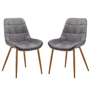 Primo Grey Fabric Dining Chairs With Oak Legs In Pair