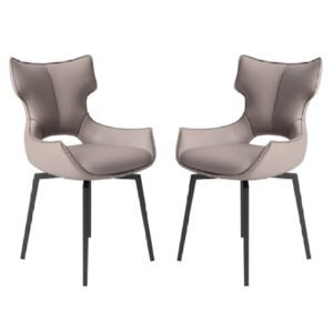 Rayong Taupe Leather Dining Chairs With Black Legs In Pair