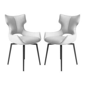 Rayong White Leather Dining Chairs With Black Legs In Pair