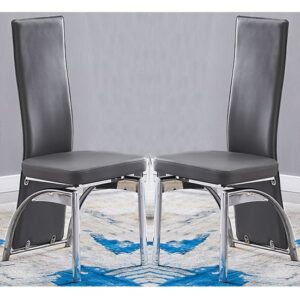 Romeo Grey Faux Leather Dining Chairs With Chrome Legs In Pair