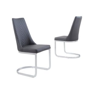 Roxy Grey Faux Leather Dining Chairs In Pair