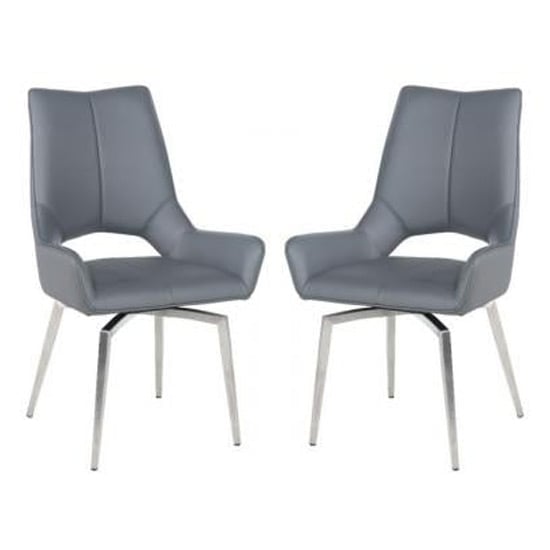 Scissett Grey White Faux Leather Dining Chairs In Pair