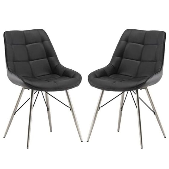 Serbia Black Faux Leather Dining Chairs In Pair