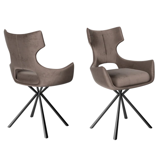 Teresopolis Mink Fabric Dining Chairs With Black Legs In Pair