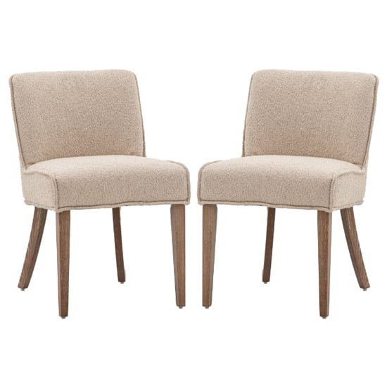 Worland Taupe Fabric Dining Chairs With Wooden Legs In Pair