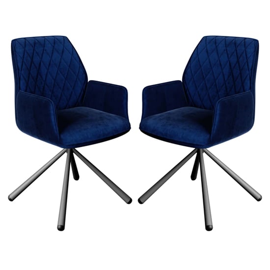 Zekrot Dark Blue Fabric Dining Chairs With Metal Legs In Pair