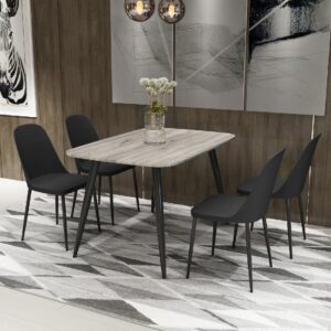 Arta Grey Wooden Dining Table 4 Curve Plastic Black Chairs