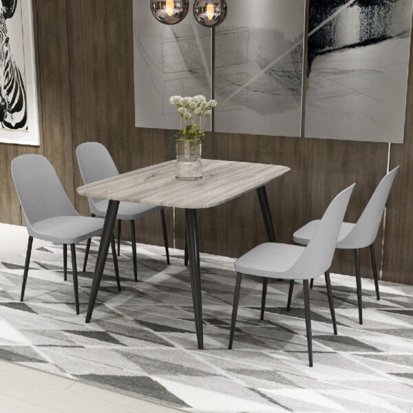 Arta Grey Wooden Dining Table 4 Curve Plastic Grey Chairs