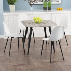 Arta Square Grey Wooden Dining Table 4 Duo Plastic White Chairs