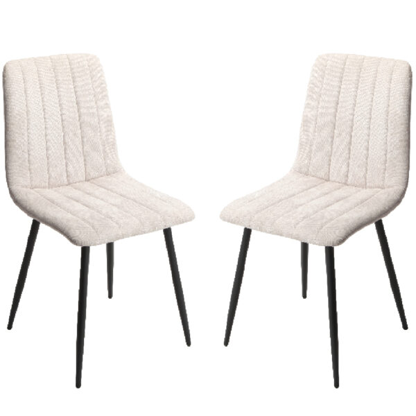 Arta Straight Stitch Natural Fabric Dining Chairs In Pair