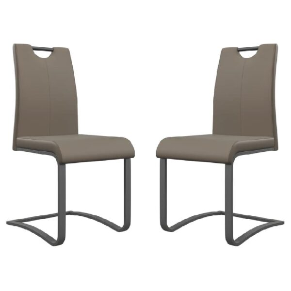 Gerrans Taupe Leather Dining Chairs With Grey Legs In Pair