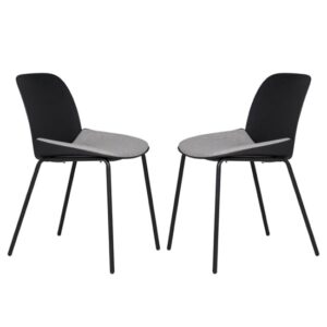 Haile Black Metal Dining Chairs With Woven Fabric Seat In Pair