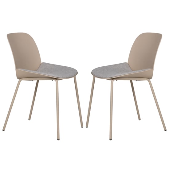 Haile Taupe Metal Dining Chairs With Woven Fabric Seat In Pair