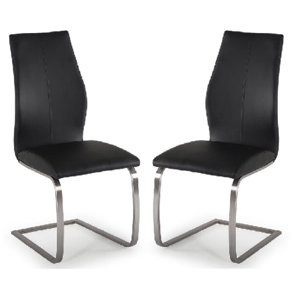 Ithaca Black Faux Leather Dining Chairs With Chrome Base In Pair