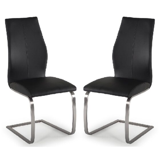 Ithaca Black Faux Leather Dining Chairs With Chrome Base In Pair