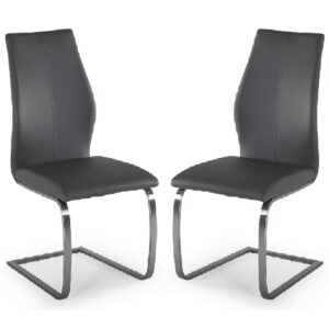 Ithaca Grey Faux Leather Dining Chairs With Chrome Base In Pair