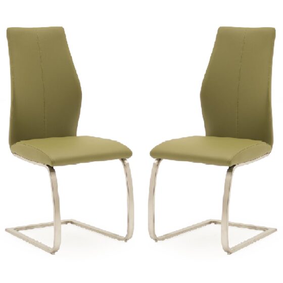 Ithaca Olive Faux Leather Dining Chairs With Chrome Base In Pair