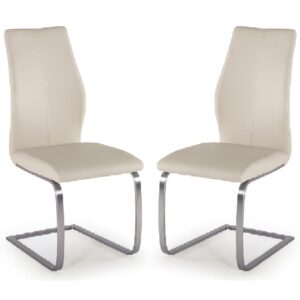 Ithaca Taupe Faux Leather Dining Chairs With Chrome Base In Pair